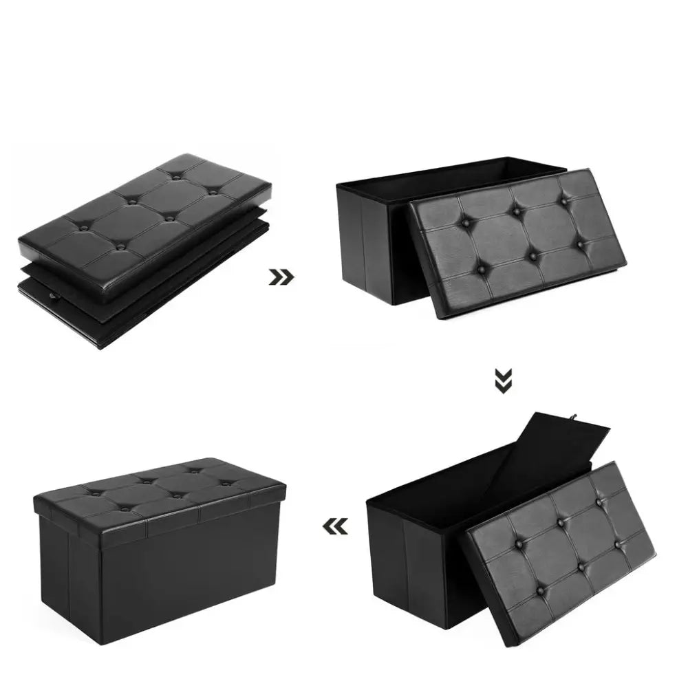 SONGMICS 76cm Folding Storage Ottoman Bench Footrest Black - Furniture > Living Room
