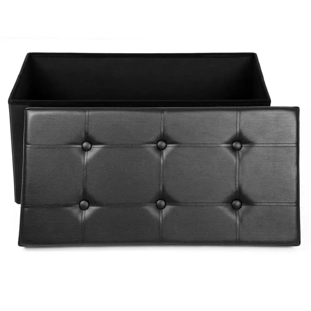 SONGMICS 76cm Folding Storage Ottoman Bench Footrest Black - Furniture > Living Room
