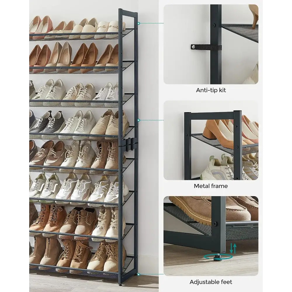 SONGMICS 8-Tier Shoe Rack Storage 32 pairs with Adjustable Shelves Gray LMR08GBV1 - Furniture > Living Room