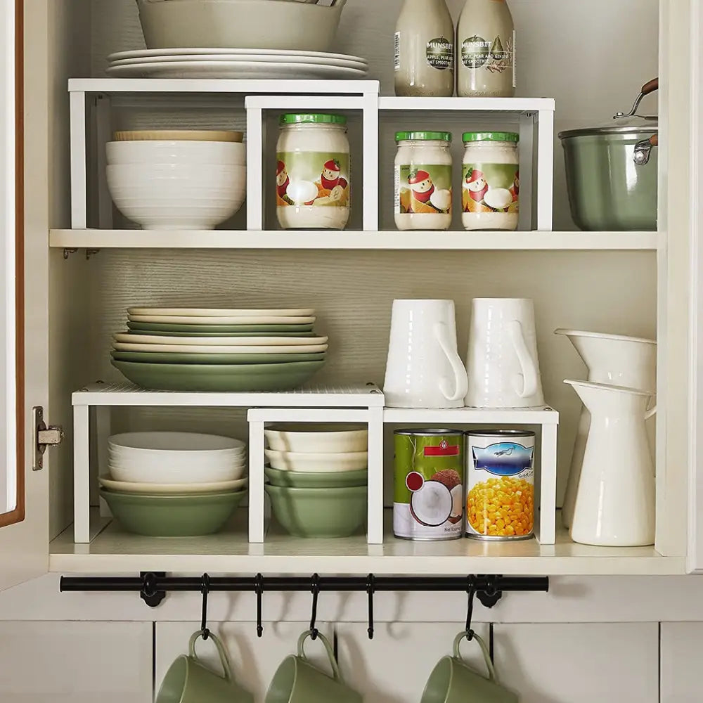 SONGMICS Cabinet Shelf Organizers Set of 4 Metal Kitchen Counter Shelves White KCS006W01 - Furniture > Dining