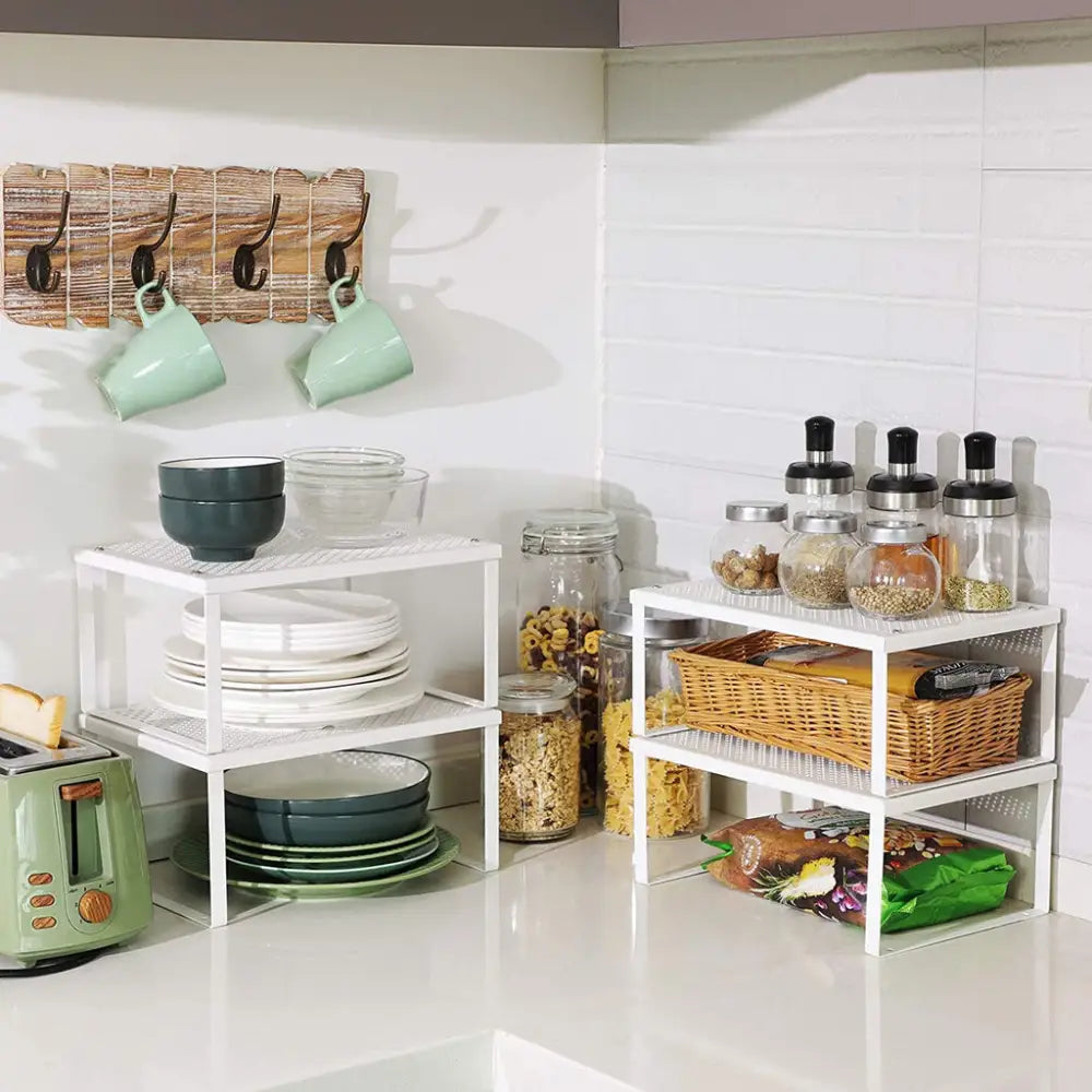 SONGMICS Cabinet Shelf Organizers Set of 4 Metal Kitchen Counter Shelves White KCS006W01 - Furniture > Dining