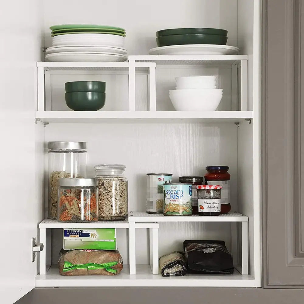SONGMICS Cabinet Shelf Organizers Set of 4 Metal Kitchen Counter Shelves White KCS006W01 - Furniture > Dining