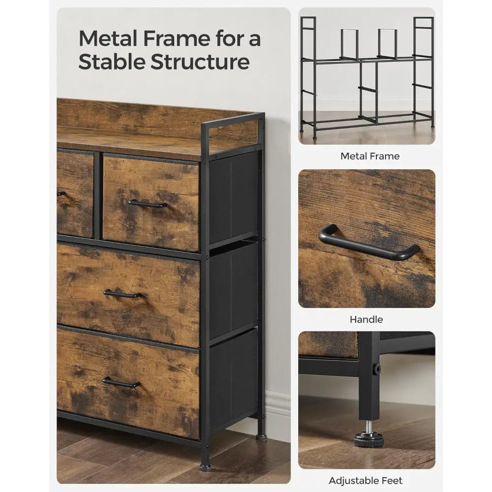 SONGMICS Dresser for Bedroom Chest of Drawers Rustic Brown and Black LTS137B01 - Home & Garden > Storage