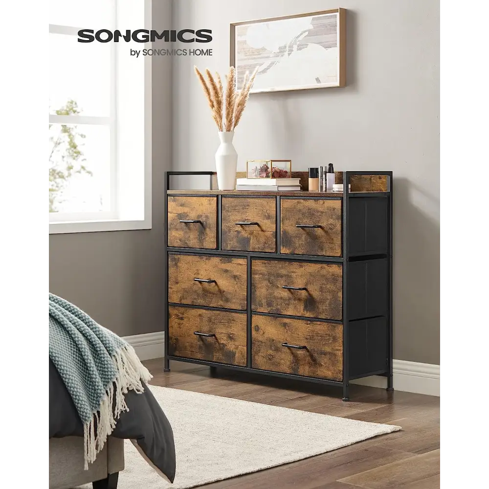 SONGMICS Dresser for Bedroom Chest of Drawers Rustic Brown and Black LTS137B01 - Home & Garden > Storage