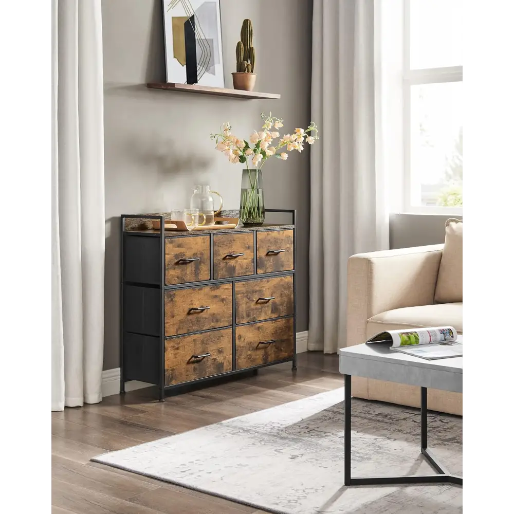 SONGMICS Dresser for Bedroom Chest of Drawers Rustic Brown and Black LTS137B01 - Home & Garden > Storage