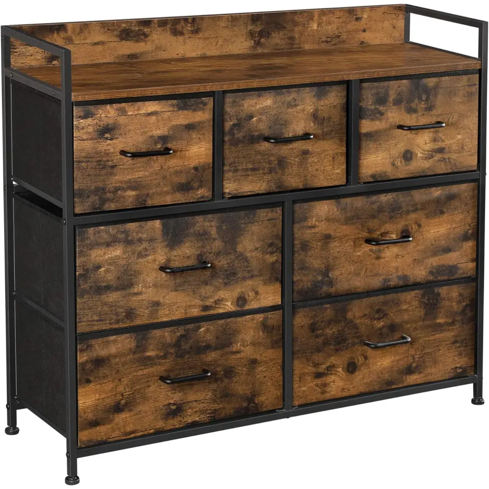 SONGMICS Dresser for Bedroom Chest of Drawers Rustic Brown and Black LTS137B01 - Home & Garden > Storage