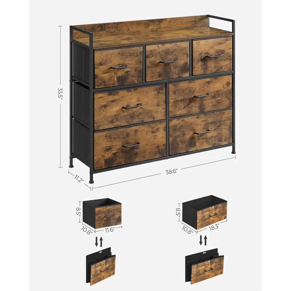 SONGMICS Dresser for Bedroom Chest of Drawers Rustic Brown and Black LTS137B01 - Home & Garden > Storage