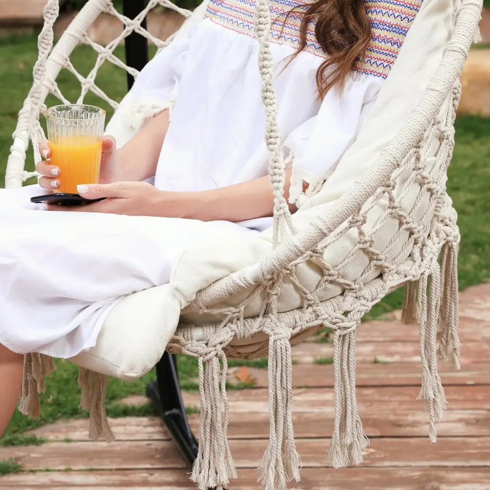 SONGMICS Hammock Hanging Chair with Cushion Cloud White - Home & Garden > Garden Furniture