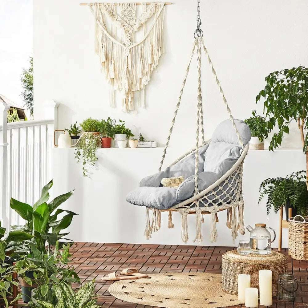 SONGMICS Hammock Hanging Chair with Cushion Gray - Home & Garden > Garden Furniture