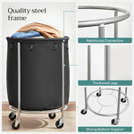 SONGMICS Laundry Basket with Wheels with Steel Frame and Removable Bag Black RLS001B01 - Home & Garden > Laundry &