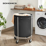 SONGMICS Laundry Basket with Wheels with Steel Frame and Removable Bag Black RLS001B01 - Home & Garden > Laundry &