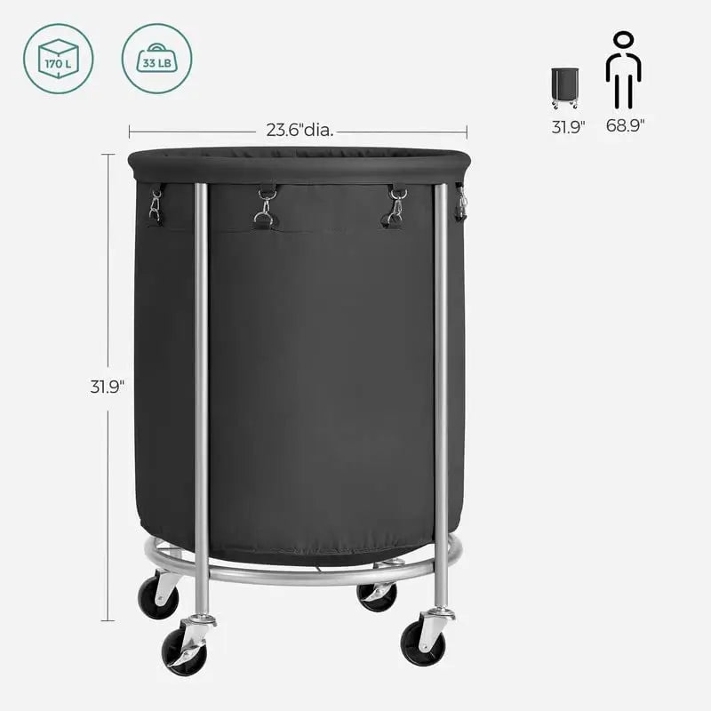 SONGMICS Laundry Basket with Wheels with Steel Frame and Removable Bag Black RLS001B01 - Home & Garden > Laundry &