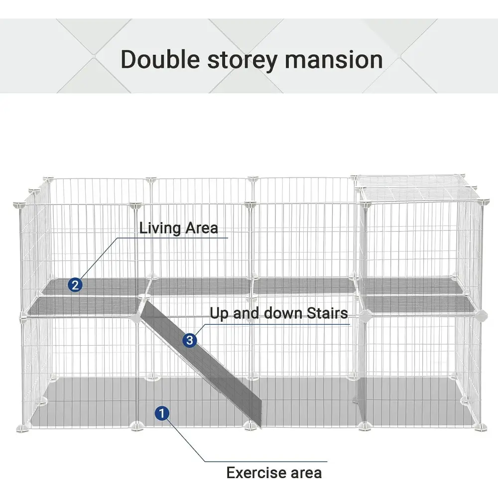 SONGMICS Metal Wire Two-Story Pet Playpen with Zip Ties White - Pet Care > Dog Supplies > Dog Playpens & Gates