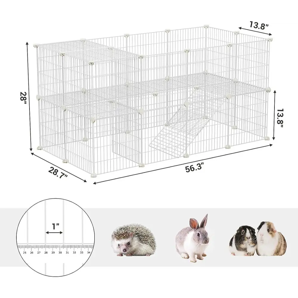 SONGMICS Metal Wire Two-Story Pet Playpen with Zip Ties White - Pet Care > Dog Supplies > Dog Playpens & Gates