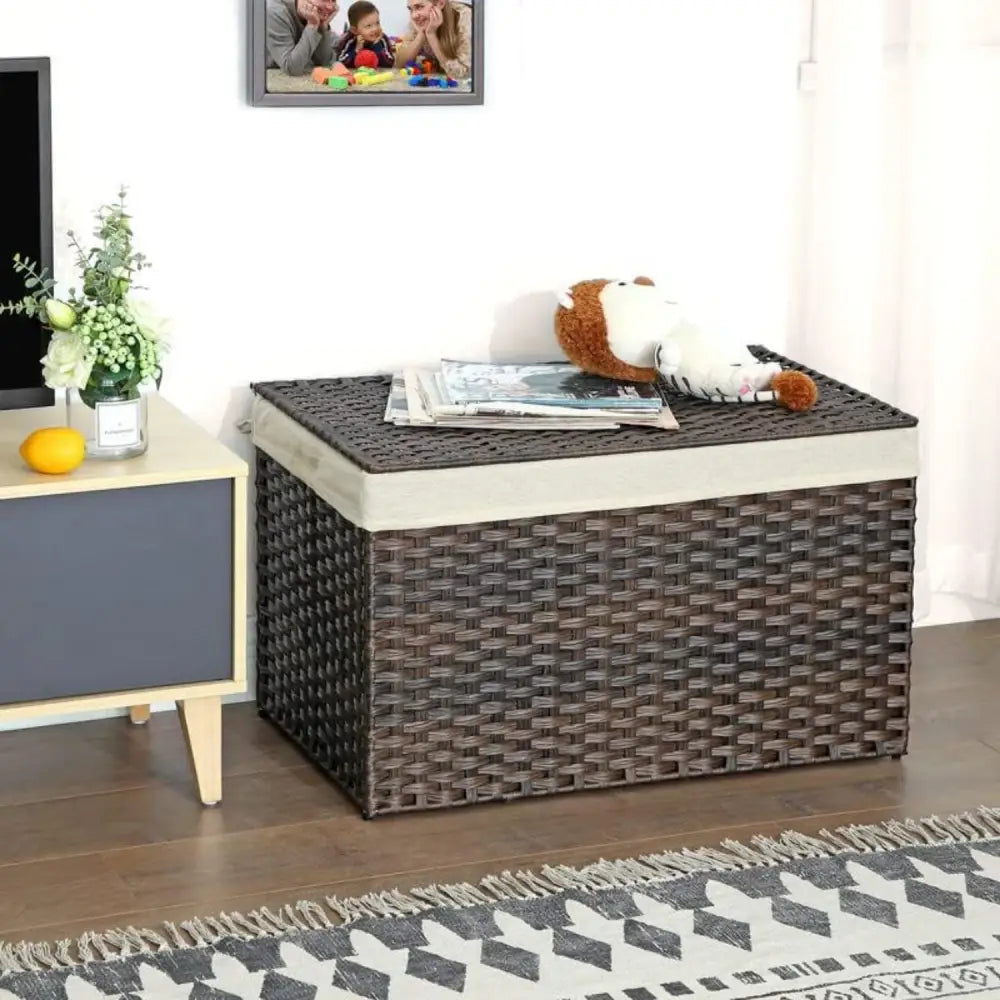 SONGMICS Storage Basket with Lid 160L Metal Frame Brown - Home & Garden > Storage