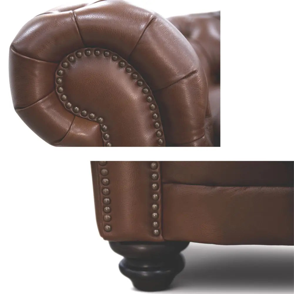 Sonny 2.5 Seater Genuine Leather Sofa Chestfield Lounge Couch - Butterscotch - Furniture > Sofas
