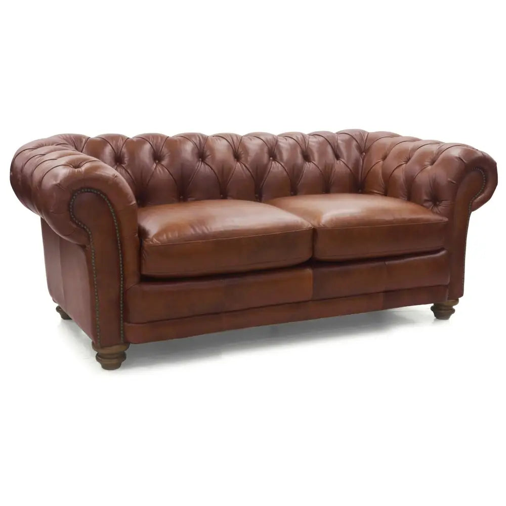 Sonny 2.5 Seater Genuine Leather Sofa Chestfield Lounge Couch - Butterscotch - Furniture > Sofas