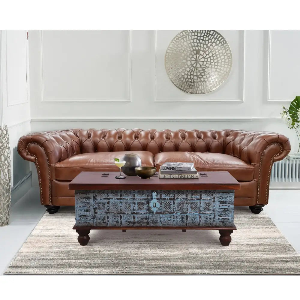 Sonny 2.5 Seater Genuine Leather Sofa Chestfield Lounge Couch - Butterscotch - Furniture > Sofas