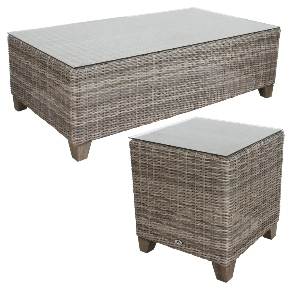 Sophy 131cm Wicker Rattan Outdoor Coffee Table 50cm Side Table Set - Furniture > Outdoor