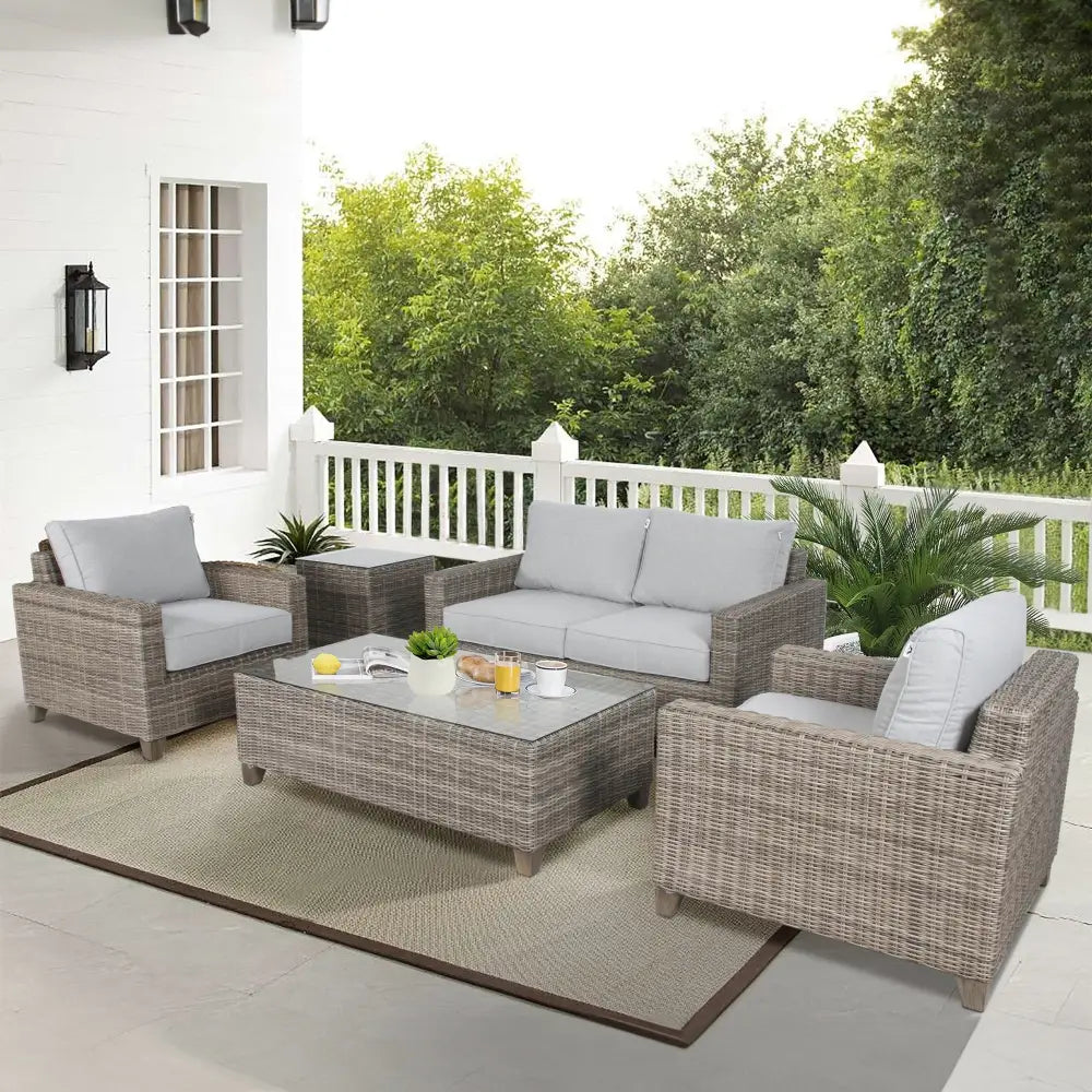 Sophy 131cm Wicker Rattan Outdoor Coffee Table 50cm Side Table Set - Furniture > Outdoor