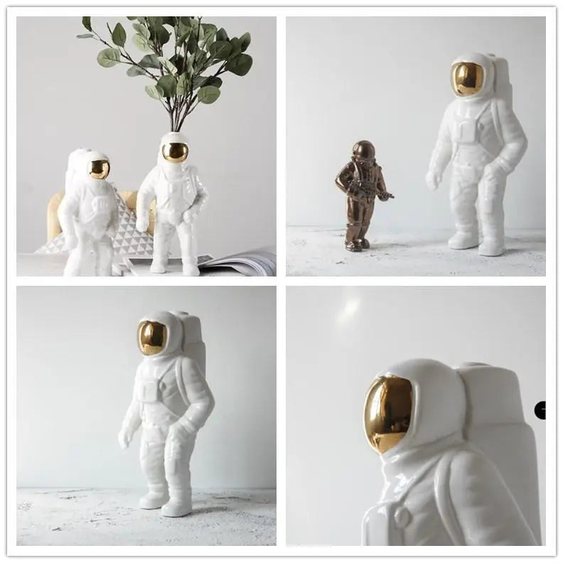 Spacewalker Ceramic Vase with Dried Flowers - Tabletop Decor Tool - Silver - Home & Garden > Decor > Vases & Table Decor