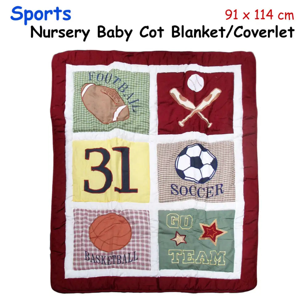 Sports Embroidered Nursery Baby Blanket/Coverlet 91 x 114 cm - Home & Garden > Bedding
