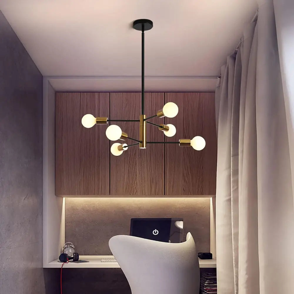 Sputnik Chandelier Modern Industrial 6-Light Black & Gold - Home & Garden > Lighting