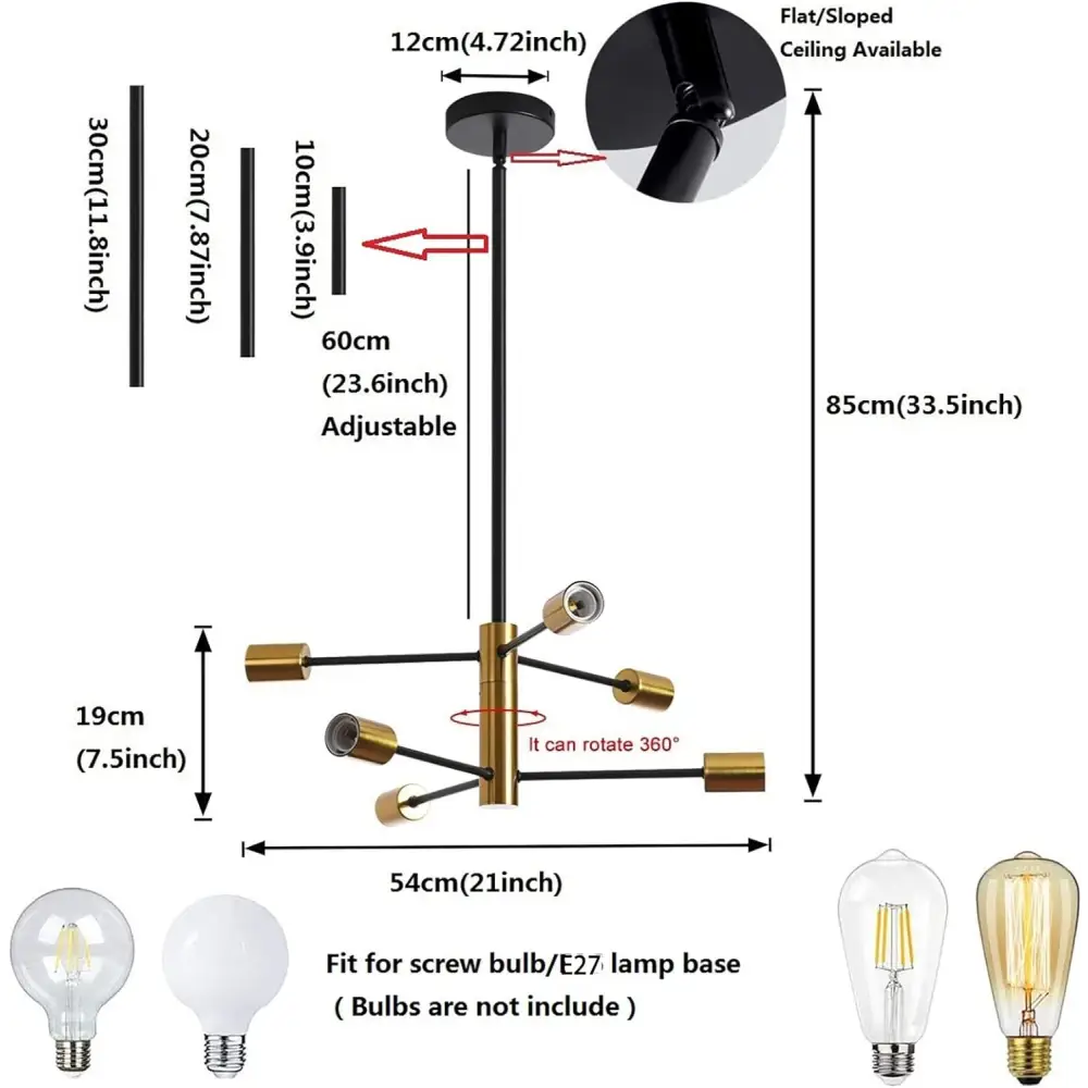 Sputnik Chandelier Modern Industrial 6-Light Black & Gold - Home & Garden > Lighting