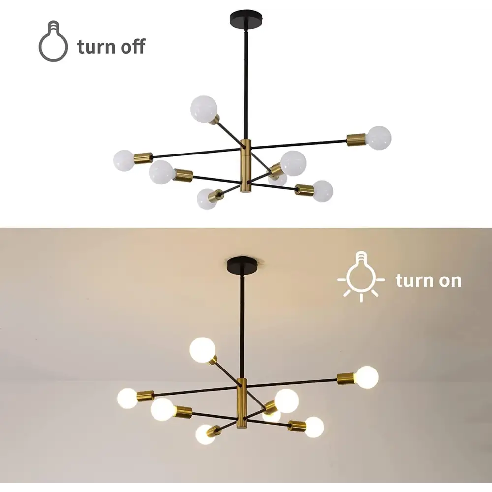 Sputnik Chandelier Modern Industrial 8-Light Black & Gold - Home & Garden > Lighting