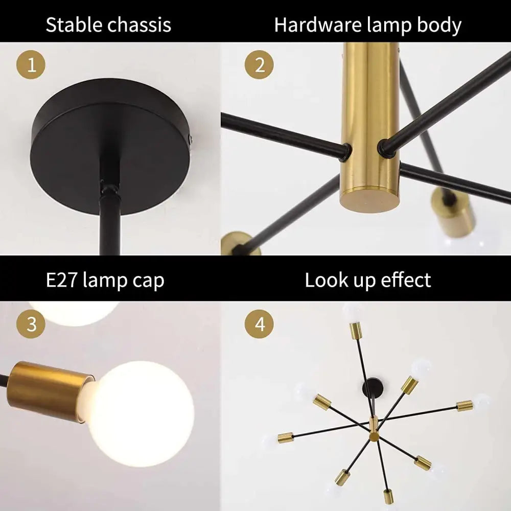 Sputnik Chandelier Modern Industrial 8-Light Black & Gold - Home & Garden > Lighting