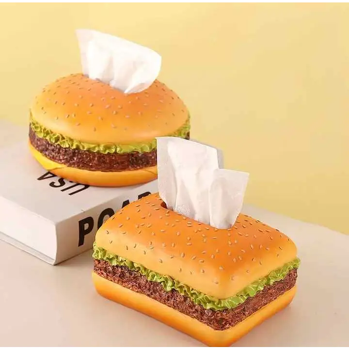 Square Creative Burger Tissue Box - Fun American-Style Cartoon Paper Towel Holder for Home Décor and Gifts - Home &