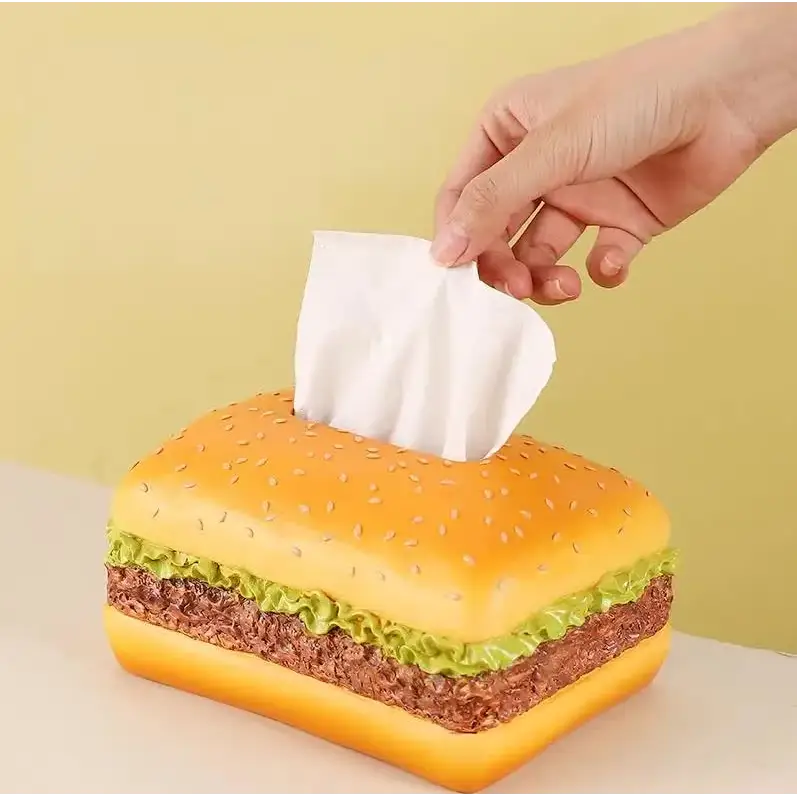 Square Creative Burger Tissue Box - Fun American-Style Cartoon Paper Towel Holder for Home Décor and Gifts - Home &