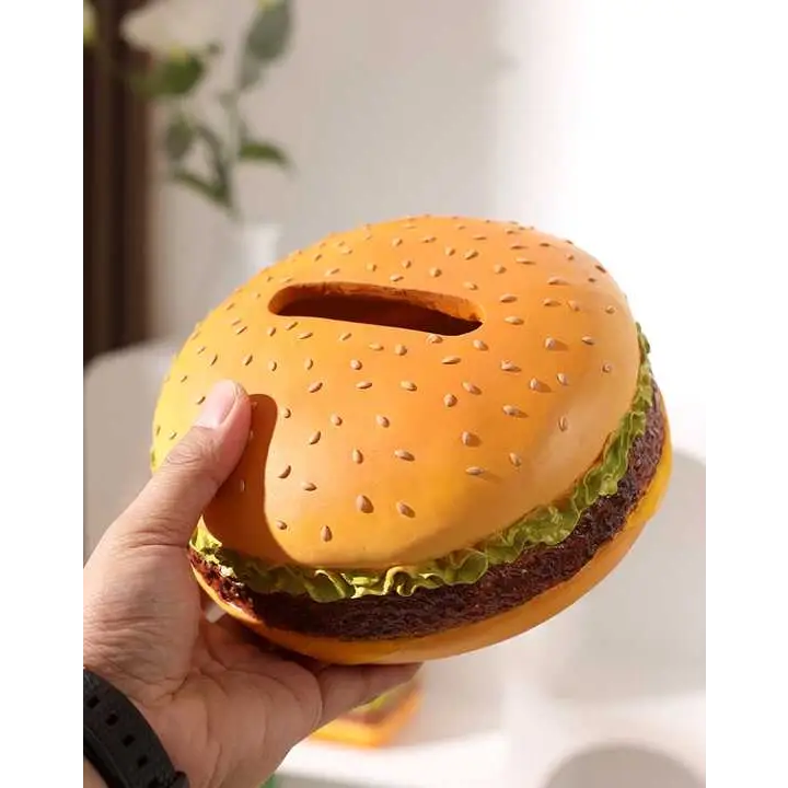 Square Creative Burger Tissue Box - Fun American-Style Cartoon Paper Towel Holder for Home Décor and Gifts - Home &