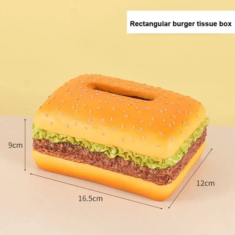 Square Creative Burger Tissue Box - Fun American-Style Cartoon Paper Towel Holder for Home Décor and Gifts - Home &