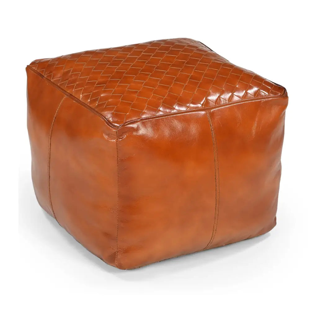 SQUARE LATTICED LEATHER OTTOMAN - Furniture > Living Room > Ottomans & Footstools
