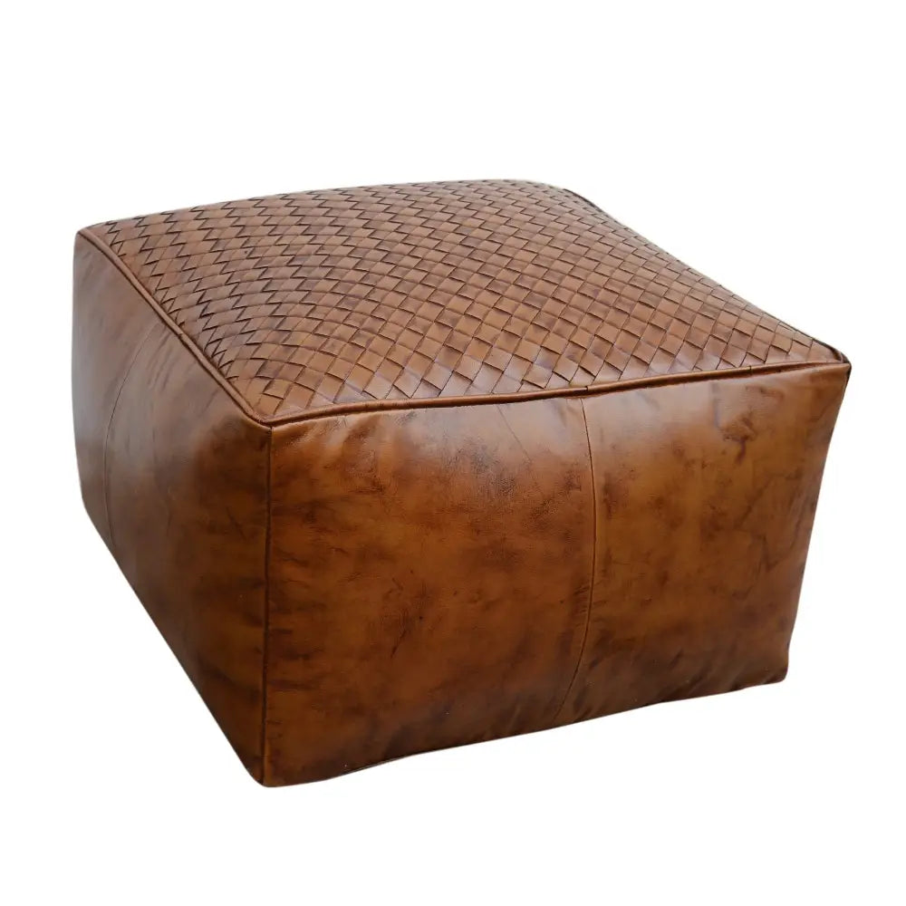 SQUARE LATTICED LEATHER OTTOMAN - Furniture > Living Room > Ottomans & Footstools