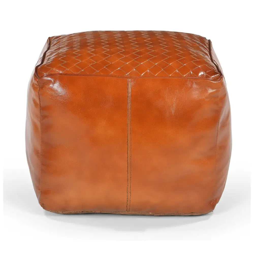 SQUARE LATTICED LEATHER OTTOMAN - Furniture > Living Room > Ottomans & Footstools