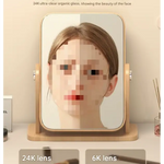 Square Rotating Mirror - Extra Large Tabletop Makeup Mirror - Large Wooden Swivel Vanity Mirror for Desk - Home &
