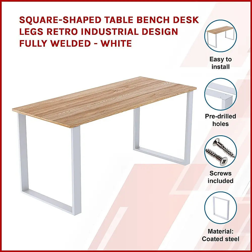 Square-Shaped Table Bench Desk Legs Retro Industrial Design Fully Welded - White - Furniture > Office