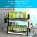 Stainless Steel 2-Tier Dish Drying Rack with Utensil Holder Cutting Board Holder and Dish Drainer for Kitchen Counter