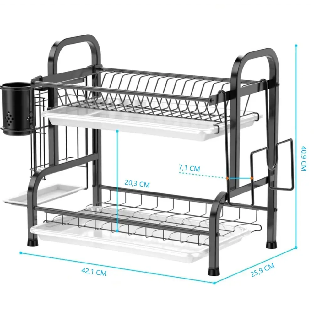 Stainless Steel 2-Tier Dish Drying Rack with Utensil Holder Cutting Board Holder and Dish Drainer for Kitchen Counter