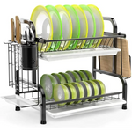 Stainless Steel 2-Tier Dish Drying Rack with Utensil Holder Cutting Board Holder and Dish Drainer for Kitchen Counter