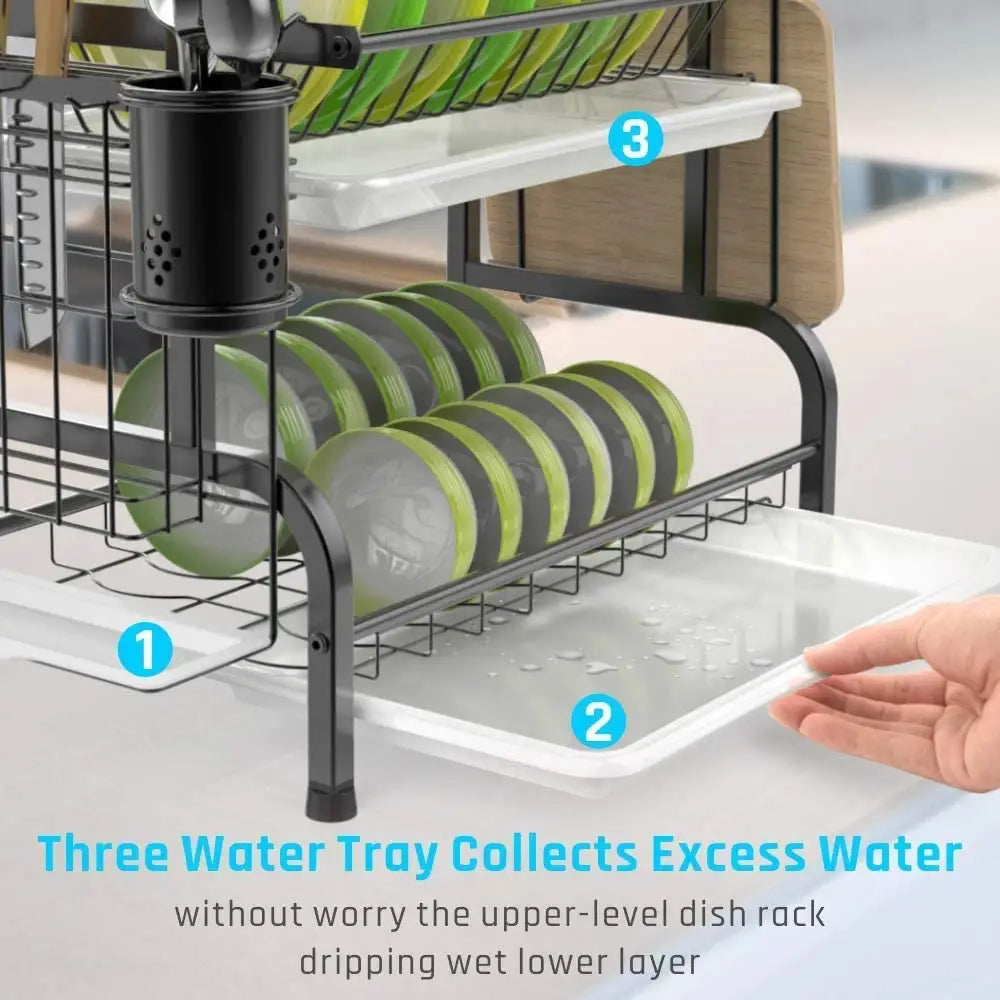 Stainless Steel 2-Tier Dish Drying Rack with Utensil Holder Cutting Board Holder and Dish Drainer for Kitchen Counter