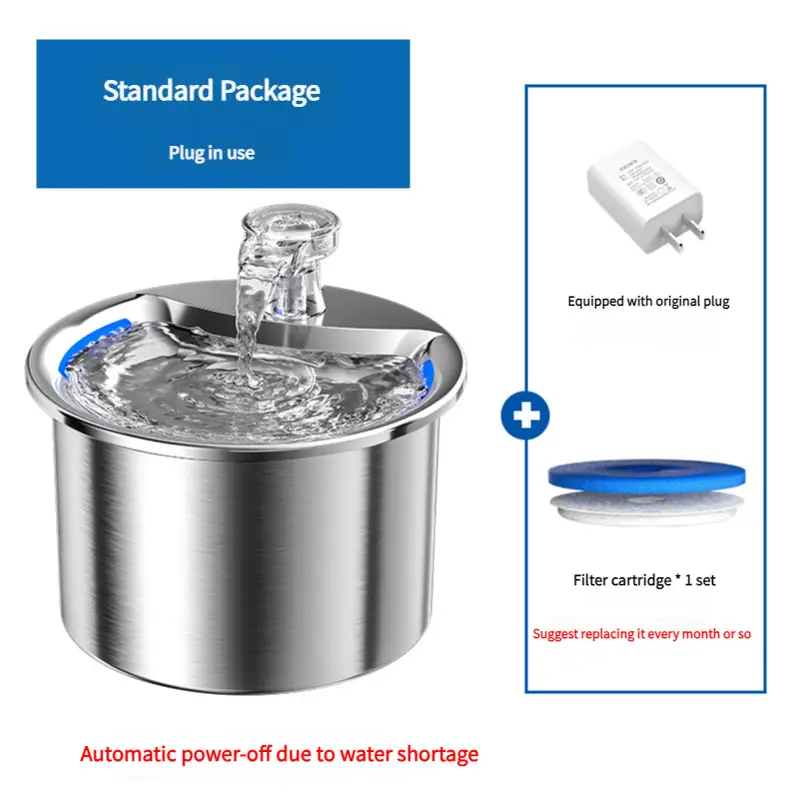 Stainless Steel Automatic Pet Water Fountain with USB Plug Filter Cartridge Set and Auto Power-Off Function - Pet Care