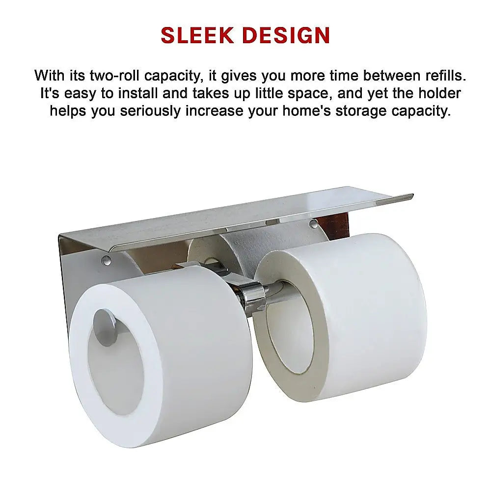 Stainless Steel Double Toilet Paper Holder Towel Roll Tissue Rack Storage Shelf - Home & Garden > DIY > Kitchen &