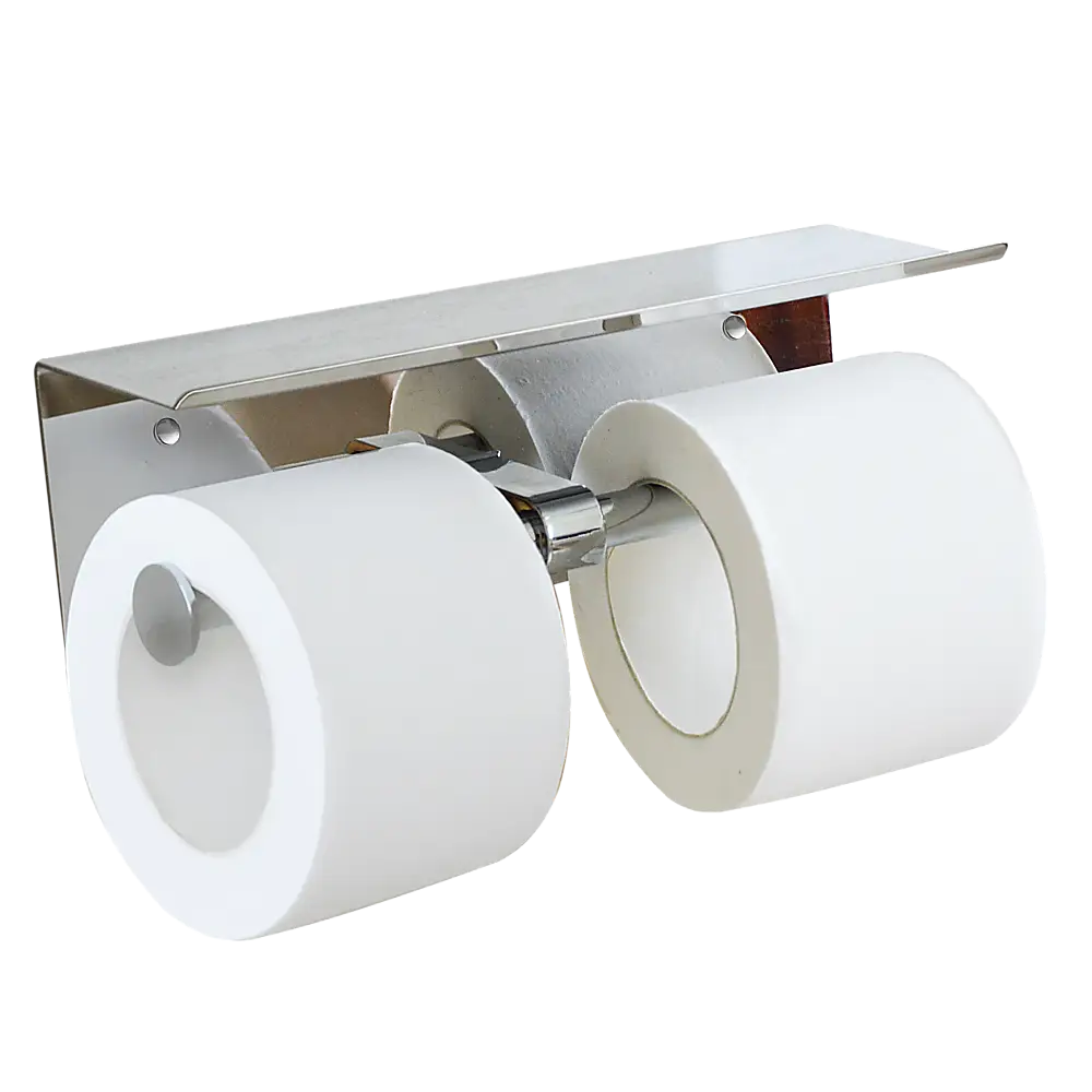 Stainless Steel Double Toilet Paper Holder Towel Roll Tissue Rack Storage Shelf - Home & Garden > DIY > Kitchen &