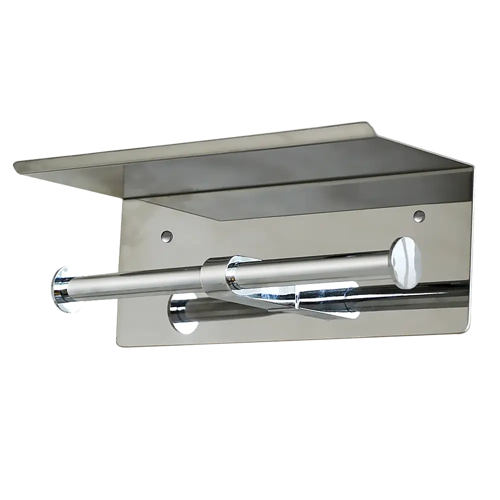 Stainless Steel Double Toilet Paper Holder Towel Roll Tissue Rack Storage Shelf - Home & Garden > DIY > Kitchen &