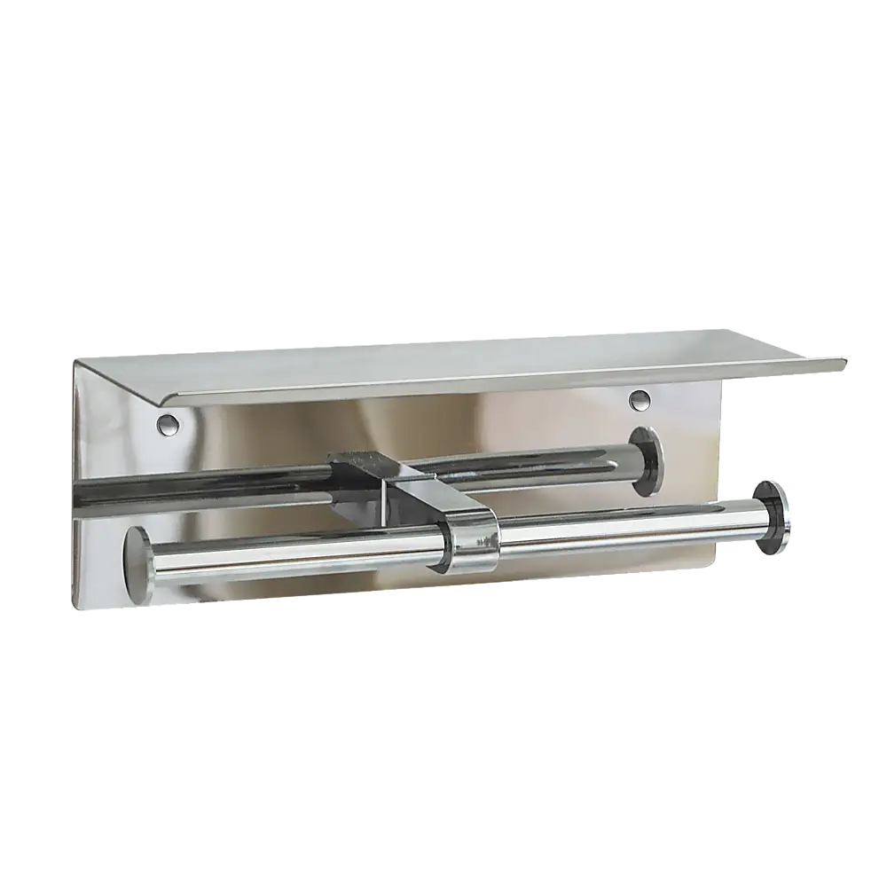 Stainless Steel Double Toilet Paper Holder Towel Roll Tissue Rack Storage Shelf - Home & Garden > DIY > Kitchen &