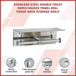 Stainless Steel Double Toilet Paper Holder Towel Roll Tissue Rack Storage Shelf - Home & Garden > DIY > Kitchen &