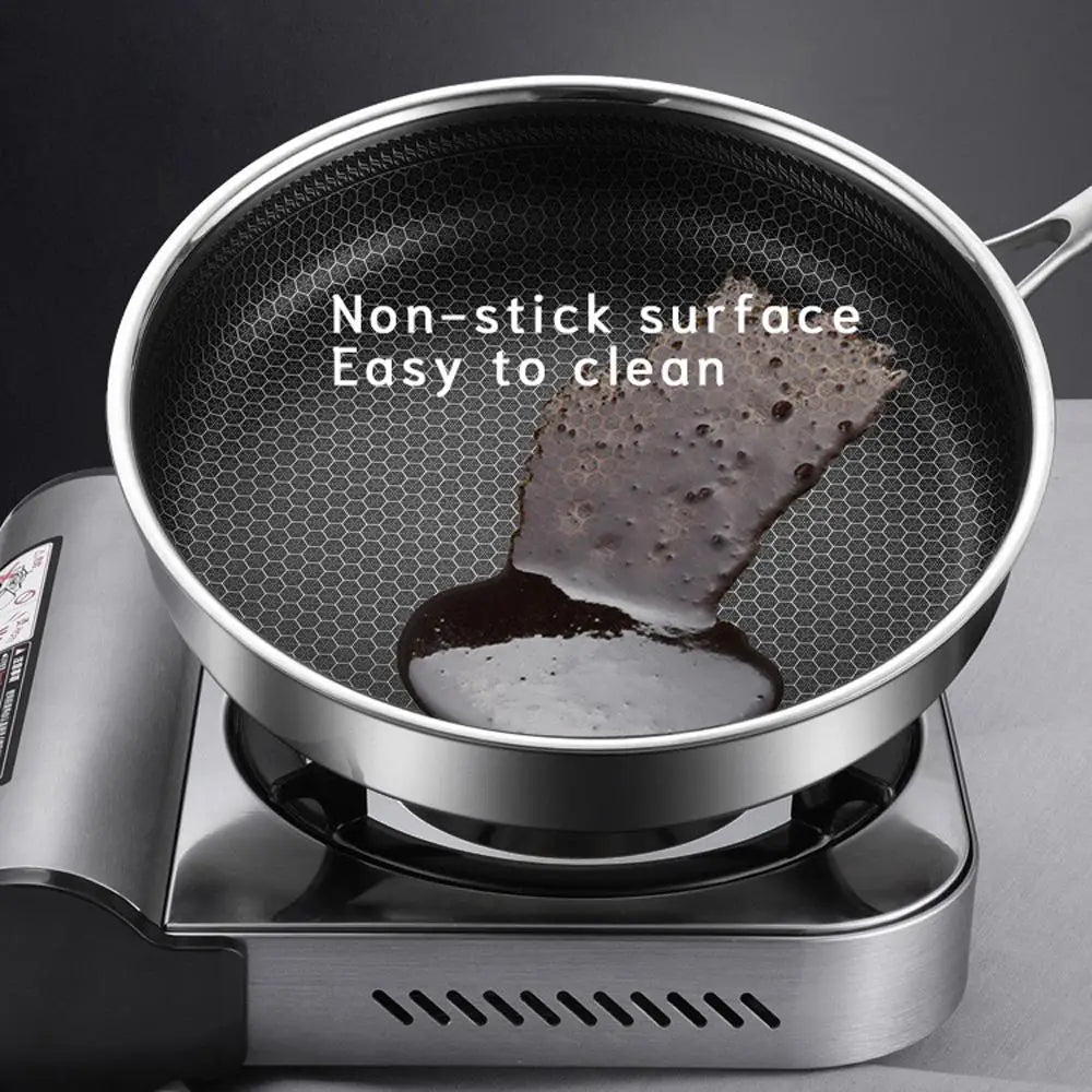 Stainless Steel Frying Pan Non-Stick Cooking Frypan Cookware 30cm Honeycomb Single Sided - Home & Garden > Kitchenware